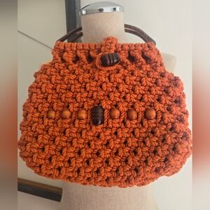 Vintage Handmade Orange Macrame Bag